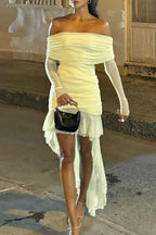 Fall New Slim-Fit Pleated Off-Shoulder Party Dress
