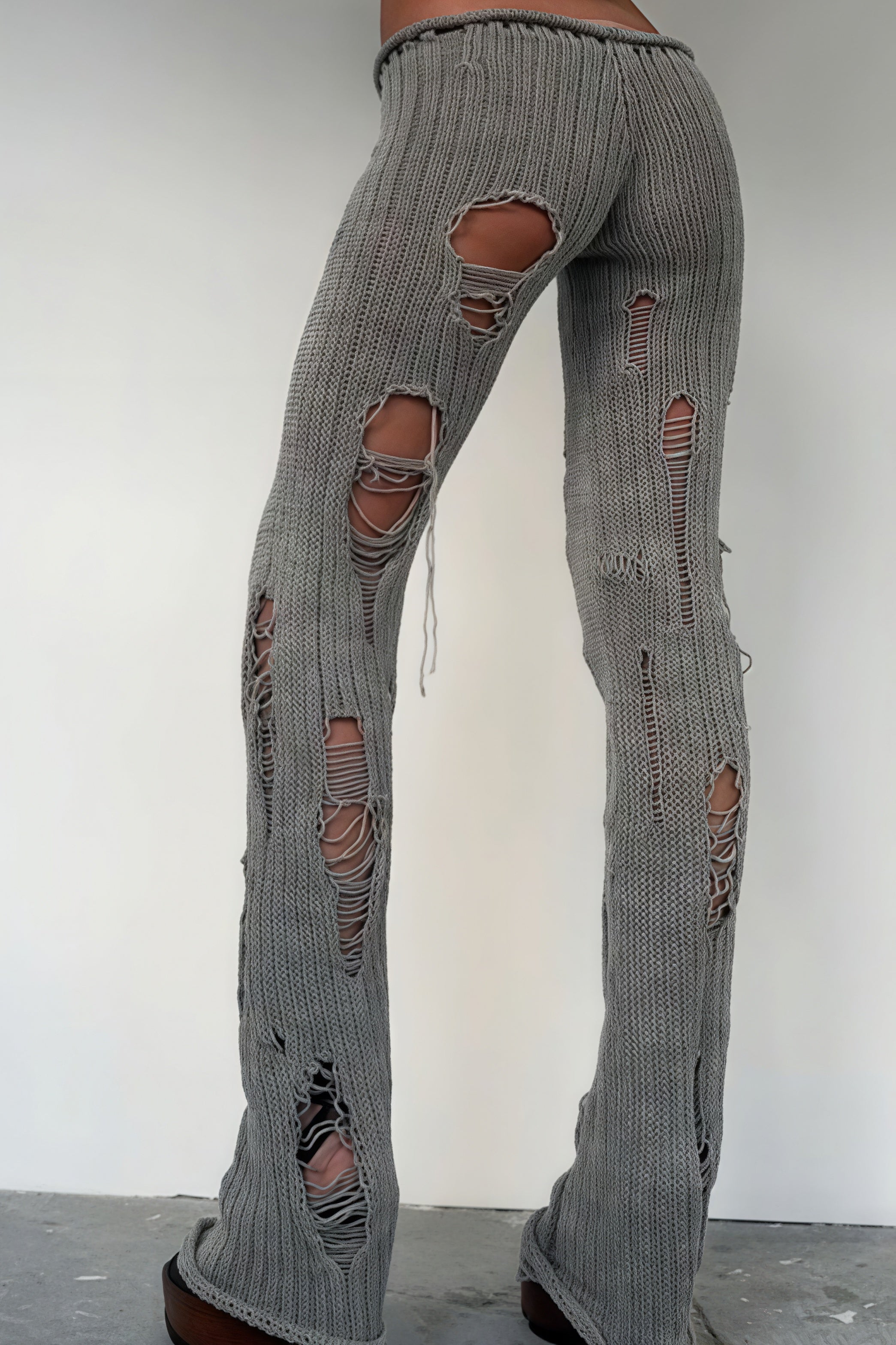 Solid Cutout Distressed Slim Edgy Pants