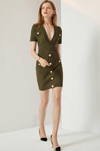 Sleeve V-Neck Bodycon Knit Sweater Dress