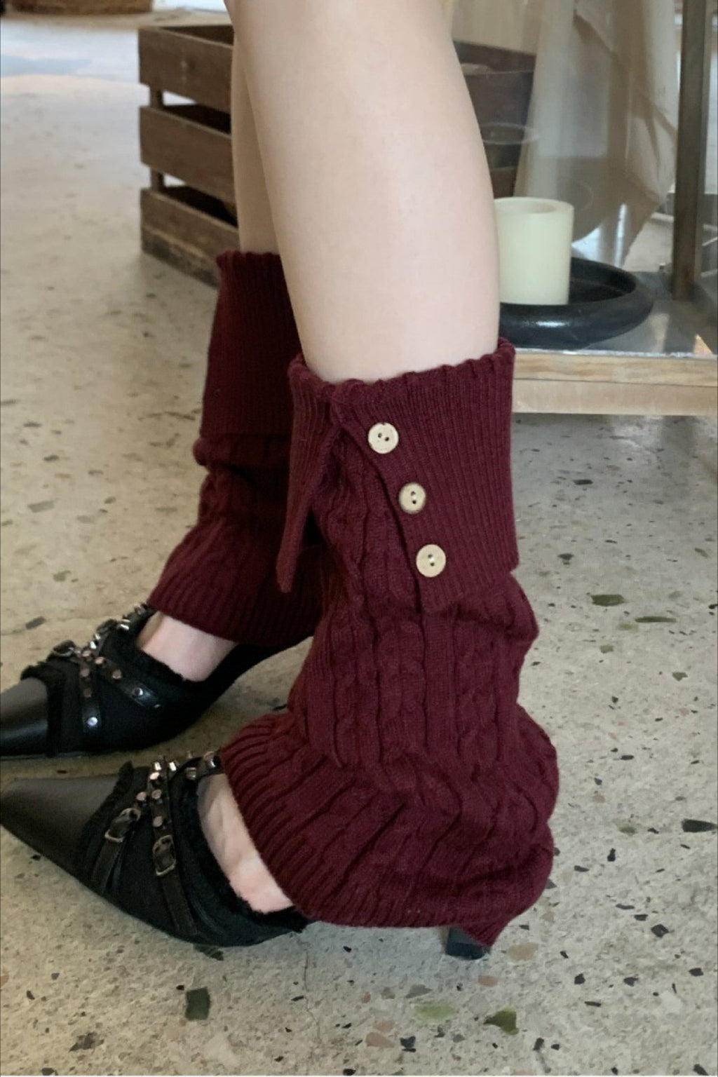 Cable Knit Foldover Button Leg Warmers