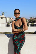 Halter Backless High Waist Print Maxi Dress