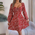 Elizabeth Minimalist Long Sleeved Floral Lantern Mini Dress Chic Silhouette Collection