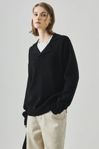 Oversized Lazy V-Neck Long-Sleeve Knit Top