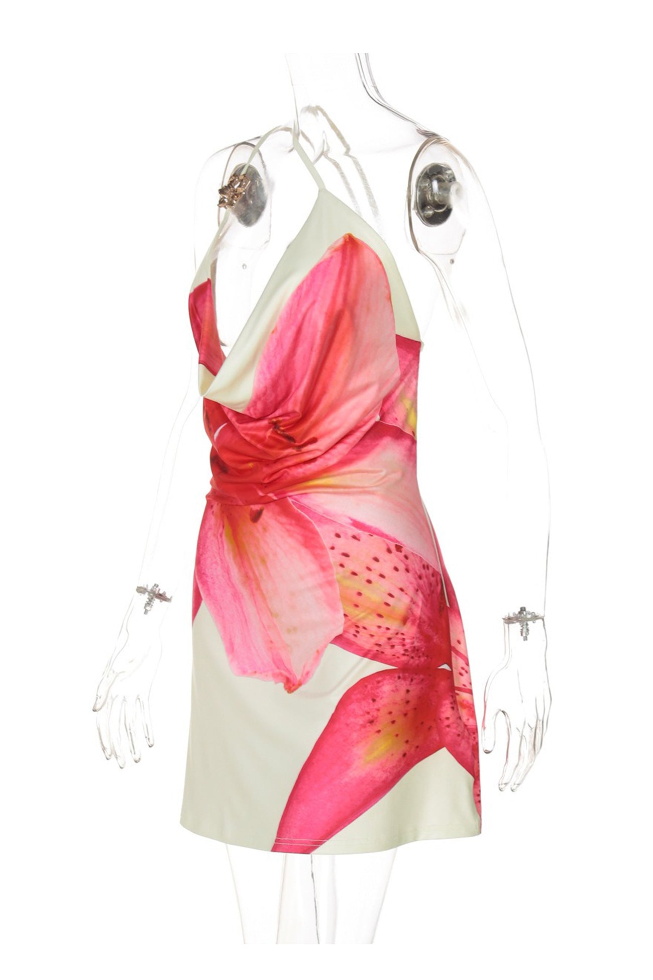 Floral Cowl Neck One shoulder Mini Dress