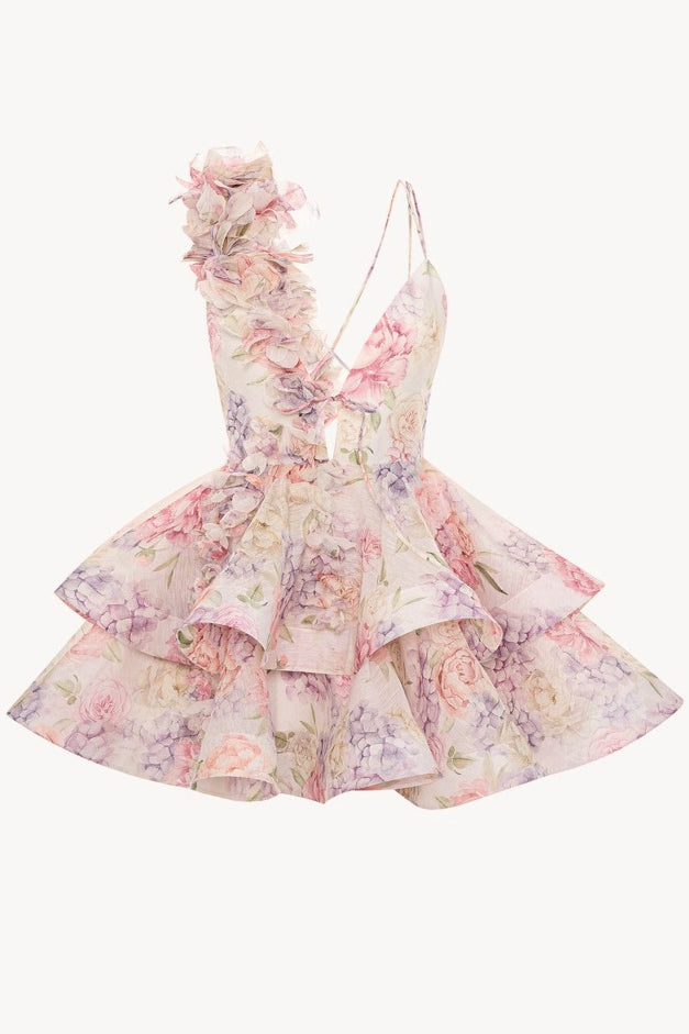 V Neck Backless Strap Slim Floral Dress