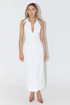 Simple Slit Lapel Sleeveless Midi Dress
