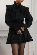Elegant Bow Tie Lace Up Long Sleeve A Line Mini Dress