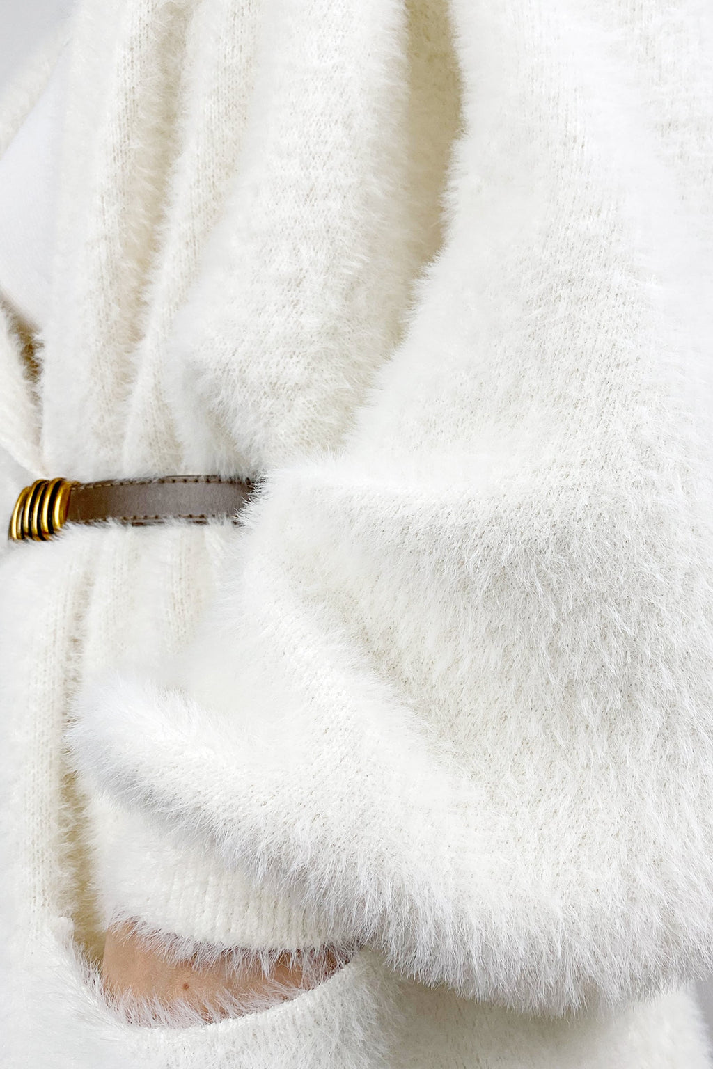 Ivory Faux Fur Open Front Hooded Long Cardigan