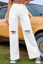 Ripped High Waist Casual Wide Leg Jeans