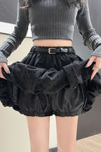Polka Dot Black Belted Tulle Mini Skirt