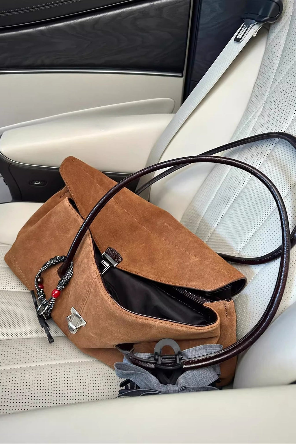 Elegant Chic Solid Color Suede Metal Lock Tote Bag