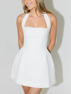 Halterneck Open - Back High - Waisted A - Line Wide - Hem Mini Dress