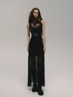 Elegant Mesh Panel Maxi Dress