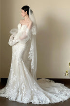 Lace Strapless Mermaid Train Wedding Dress