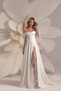 Off Shoulder Train Elegant White Wedding Dress