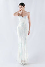 Boned Sequin Embroidered Formal Dress