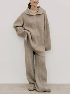 Solid Color Half Zip Sweater Matching Set