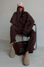Solid Distressed Knit Crew Neck Sweater Two Piece Set