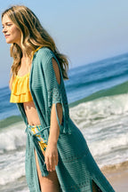 Hollow Knit Fringe Maxi Cover Up