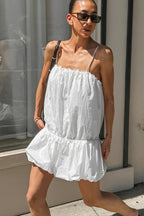 Cotton Cami Dress Ruched Waist Puff Mini Dress