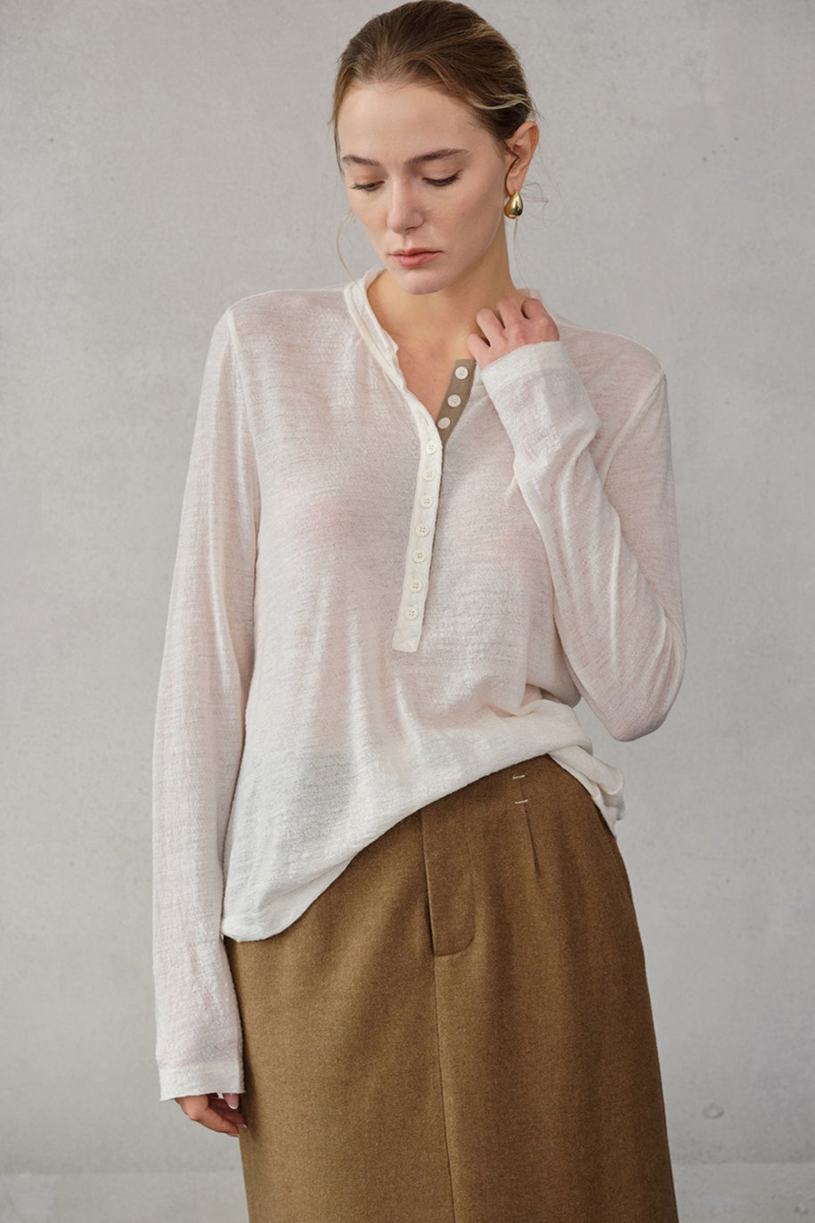Color Block Placket Knit Top