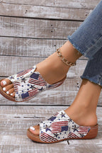 Independence Day Stars and Stripes Wedge Heel Peep Toe Slides