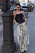 Vintage Washed Leopard Wide Leg Jeans
