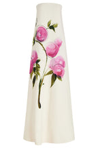 Garden Wedding Painted Roses Print Strapless A-line Maxi Dress