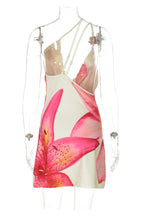 Floral Cowl Neck One shoulder Mini Dress