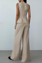 Breathable Linen Style Vest Wide Leg Pants Set