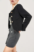 Black Frenchy Button Front Detail Tweed Jacket