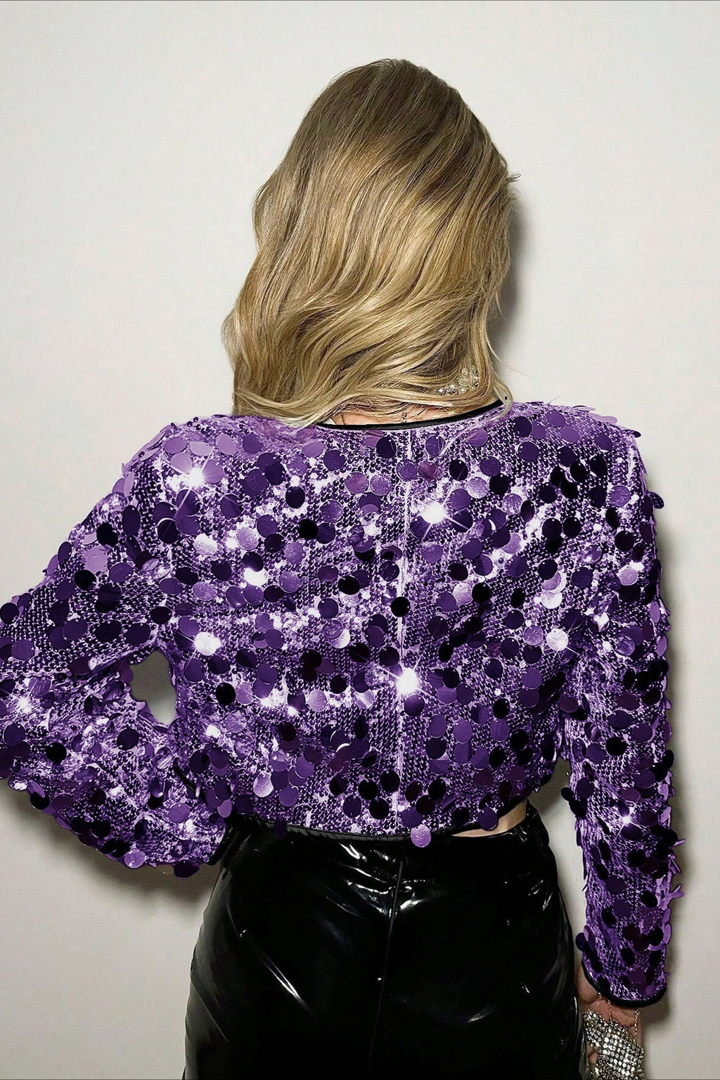 Chic Cropped Metallic Sequin Detail Coat