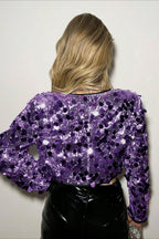 Chic Cropped Metallic Sequin Detail Coat