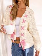 Sweet Colorblock Tie Sleeve Knit Sweater