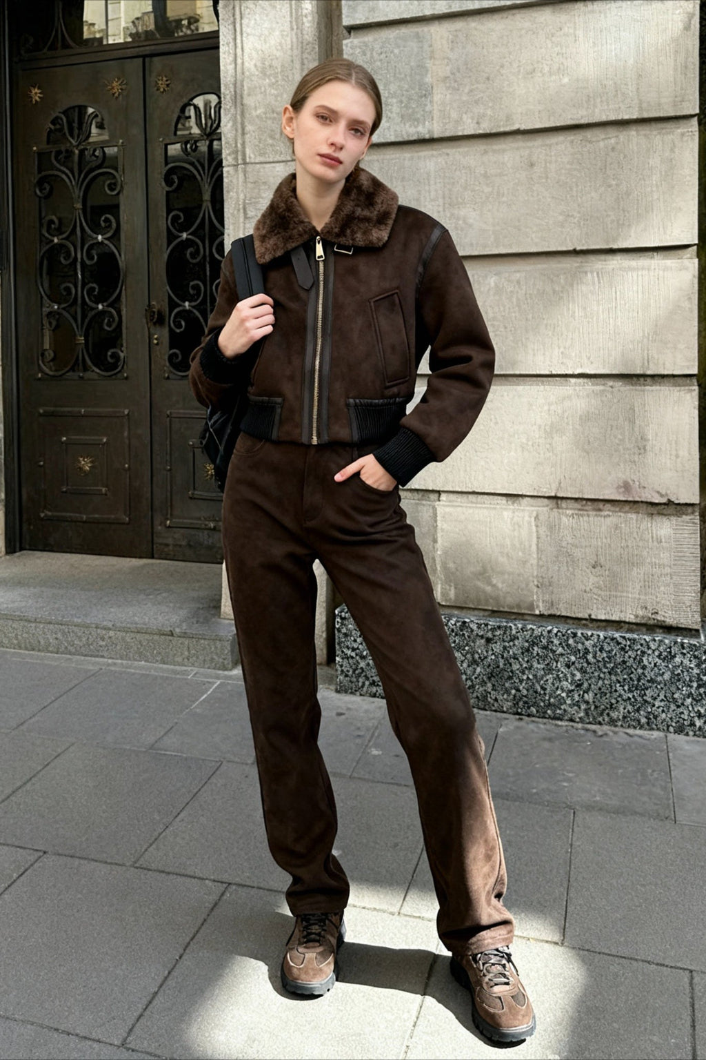 Faux Fur Collar ZipUp Jacket