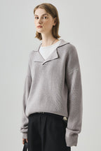 Oversized Lazy V-Neck Long-Sleeve Knit Top