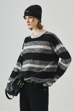 Loose Fit Round Neck Striped Sweater