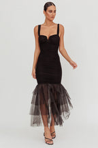 Mesh Insert Sexy Spaghetti Strap Ruched Prom Dress