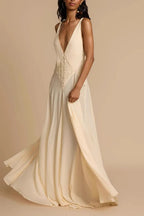 Deep V Neck Lace Patchwork Boho Dress