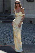 Solid Color Asymmetrical Shoulder Backless Strapless Sexy Formal Dress