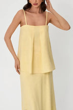 Linen Blend Loose Square Neck Camisole Top and Elegant Resort Maxi Skirt Set