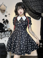 Gothic Turn Down Collar ALine Punk Print Short Sleeve Swing Cloak Bodycon Dress
