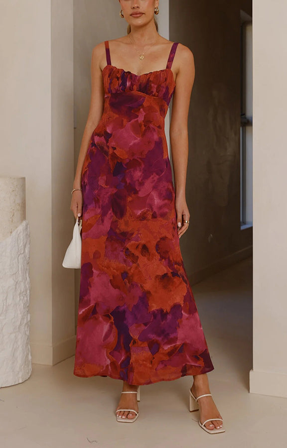 Fashion Tie-dye Backless Suspender Holiday Maxi Dress