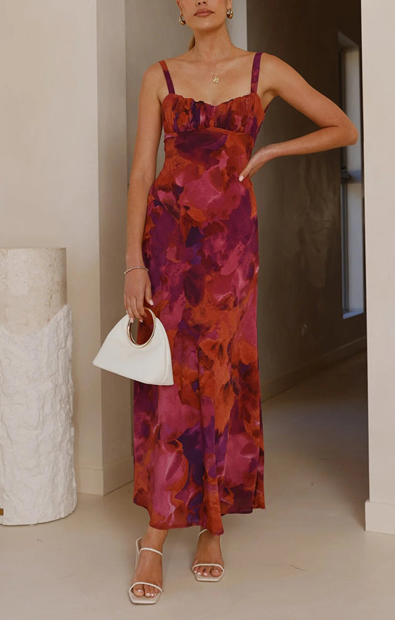 Fashion Tie-dye Backless Suspender Holiday Maxi Dress