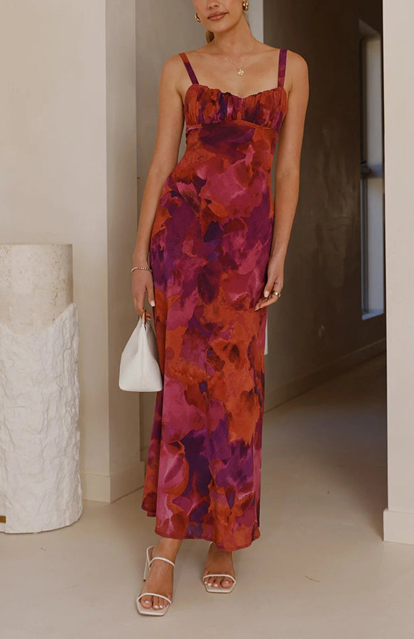 Fashion Tie-dye Backless Suspender Holiday Maxi Dress