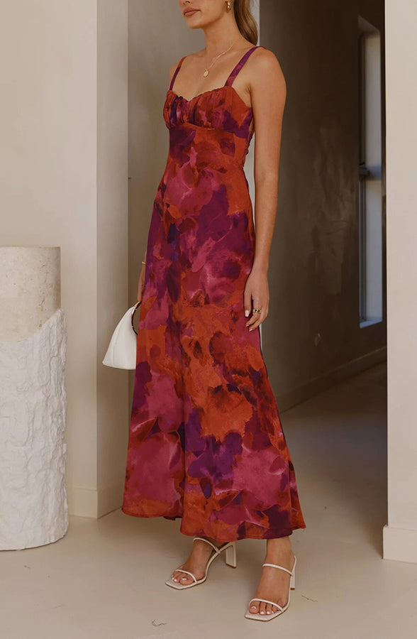 Fashion Tie-dye Backless Suspender Holiday Maxi Dress
