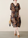 Relaxed Elegance Printed Side Pocket A-line dress