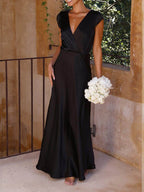 Spring Summer Satin Solid Color V - Neck Fishtail Party Dress