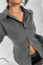 Striped Buttoned Long-Sleeve Blouse