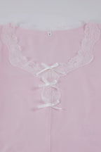 French Romantic Lace Bow Long Sleeve Culottes Set